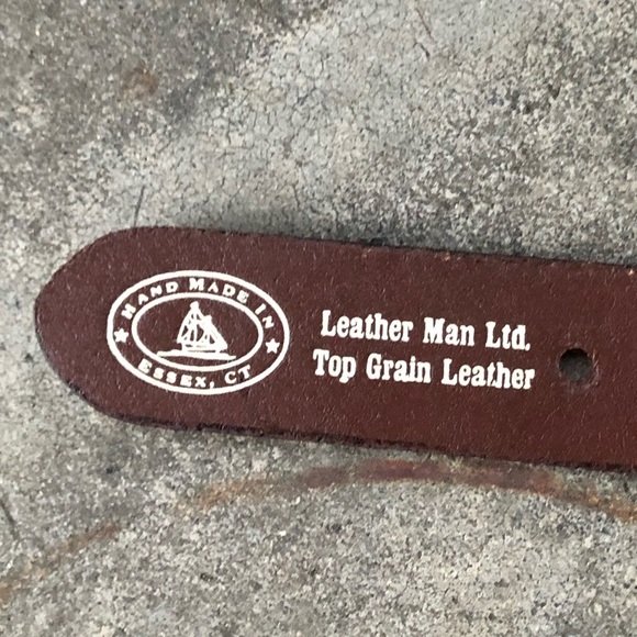 Leather Man M.R. Ducks Blue Ribbon Tan Canvas Belt Brown Leather Tabs Size 40 - Picture 6 of 6